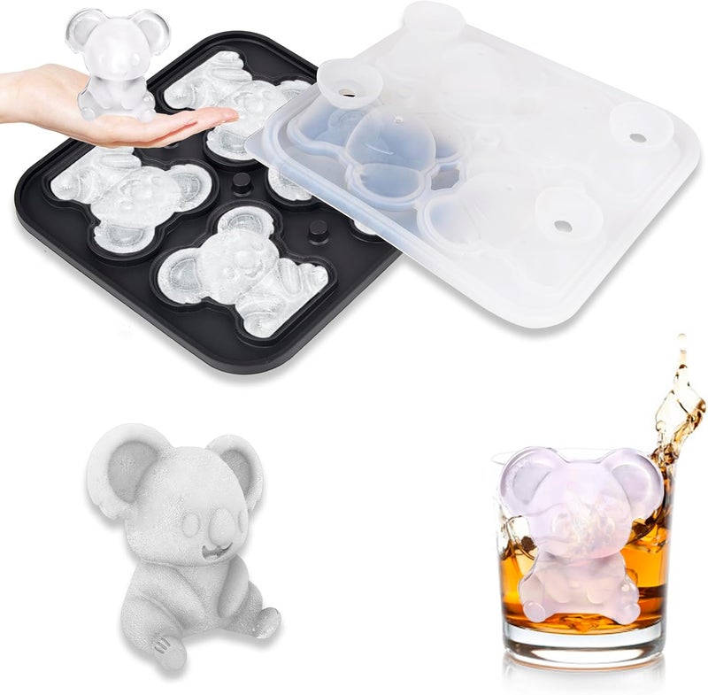 Nerien Koala Ice Cube Tray Mold - 3D Koala Shape Ice Cube Trays, Cute Ice Cube Molds for Whiskey Bourbon, 4-Hole Large Fun Shapes Ice Cube Trays, Funny Koala Gifts for Koala Animal Lovers Women Men - Image 1
